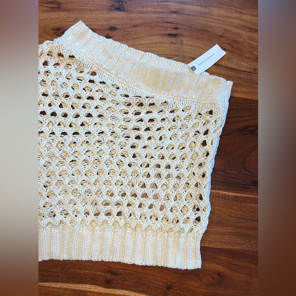 Anthropologie Cream One-Shoulder Mesh Blouse - Picture 4 of 11